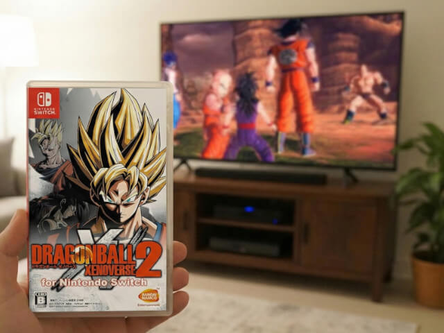 ドラゴンボール-ゼノバース2-for-Nintendo-Switchパッケージとプレイ画面の画像です。