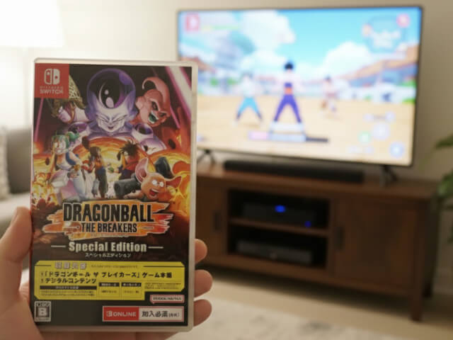 ドラゴンボール-ブレイカーズ-for-Nintendo-Switchパッケージとプレイ画面の画像です。