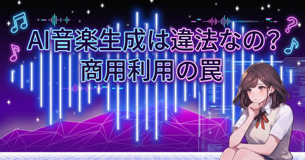 AI音楽生成は違法なの？商用利用の罠をイメージした画像です。
